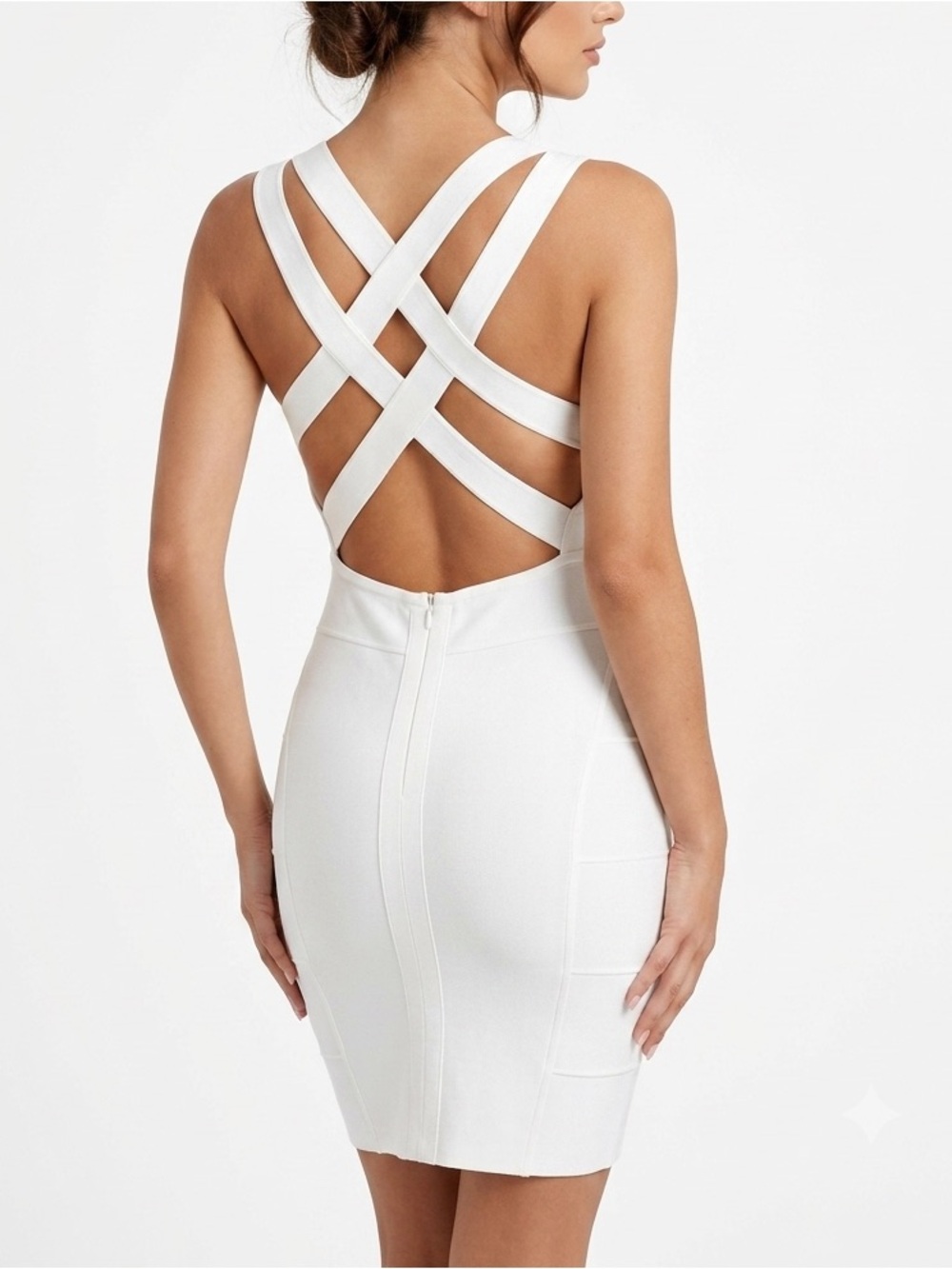 Forever 21 White Criss Cross Back Bandage Mini Dress Strappy Sz L